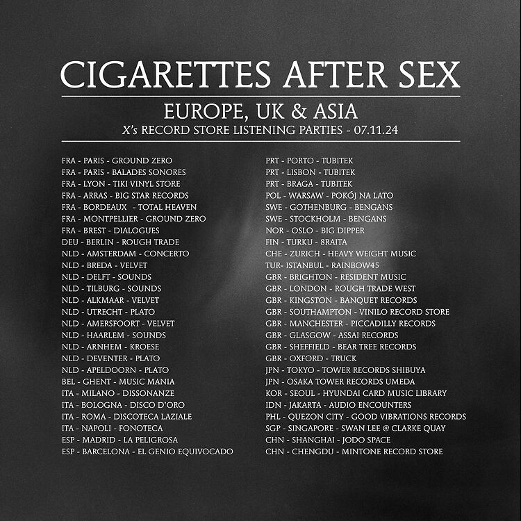 CIGARETTES AFTER SEX Pre-Sale & Listening Party and Music Mania Recommended Pre-Orders.